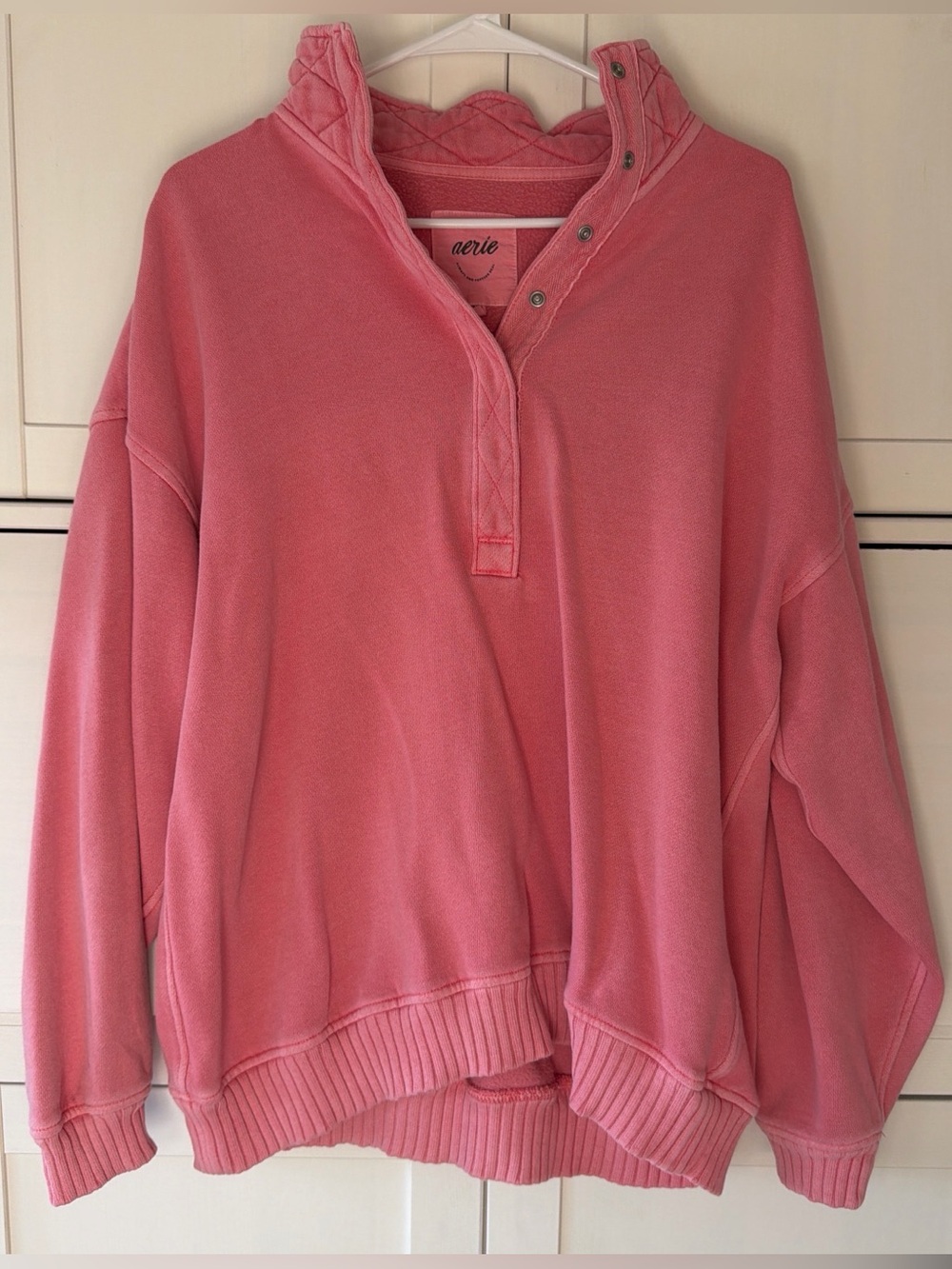 aerie Coral Pink Snap-Button Pullover Hoodie